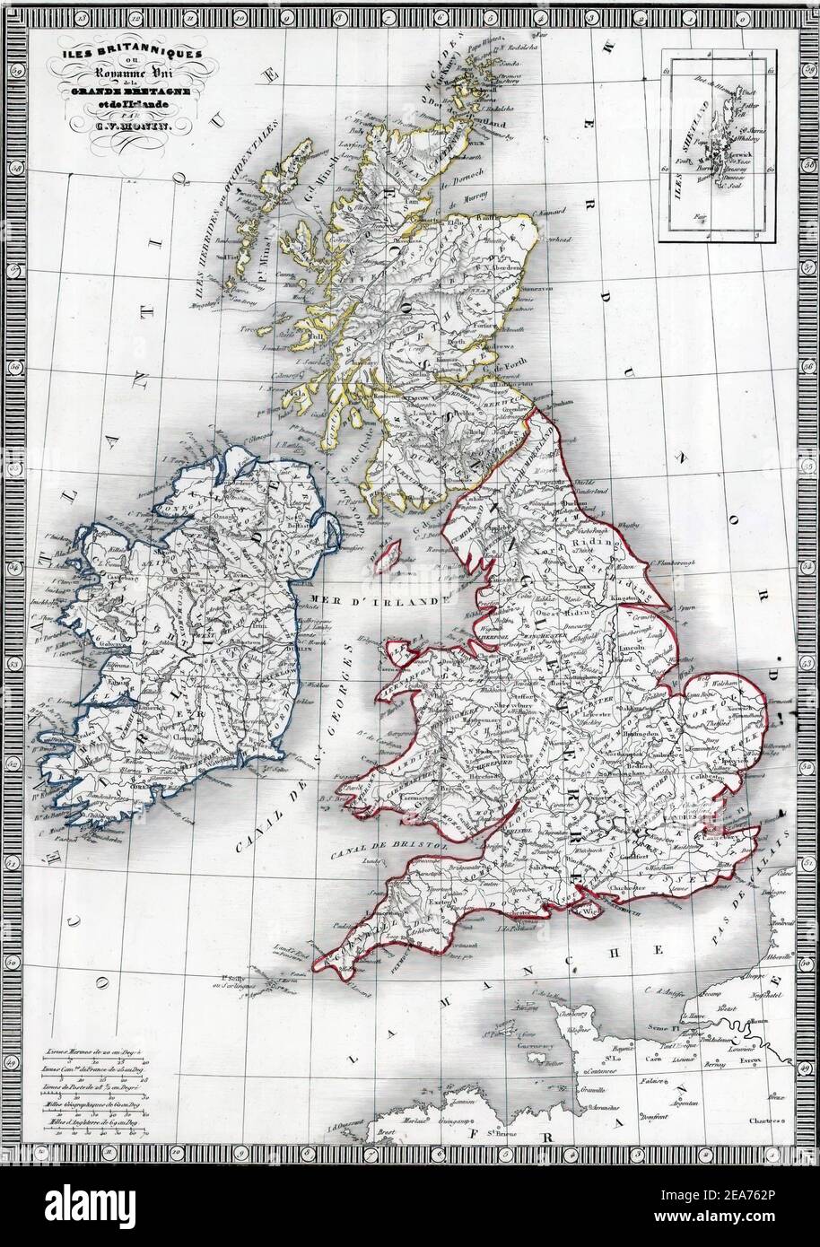 Illustration of an old map of Great Britain Stock Photo