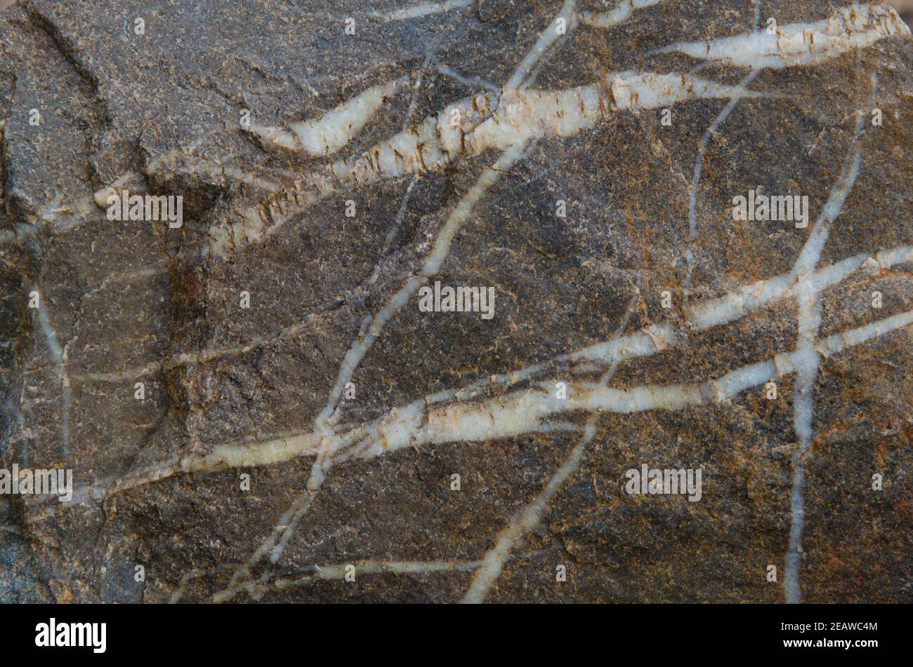 Inclusions of quartz in granite rock. Stock Photo