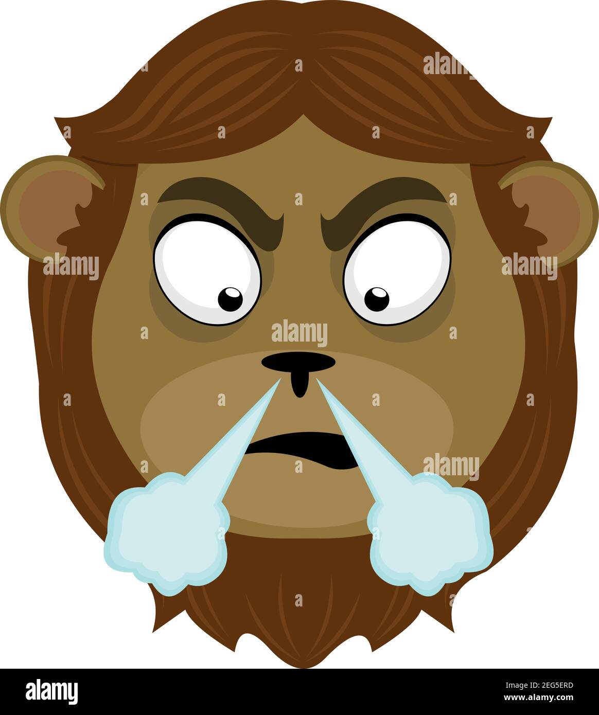 Vector emoticon illustration cartoon of a lion´s head with angry expression coming out of nose smoke Stock Vector