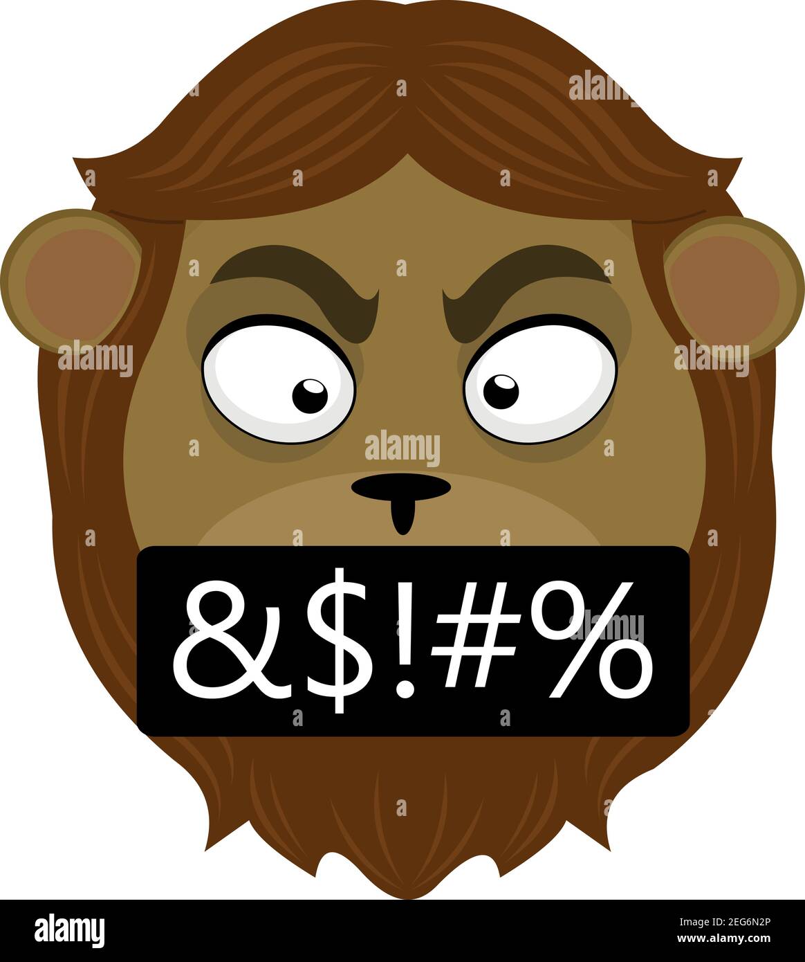 Vector emoticon  illustration cartoon of a lion's head with an angry expression and cursing Stock Vector