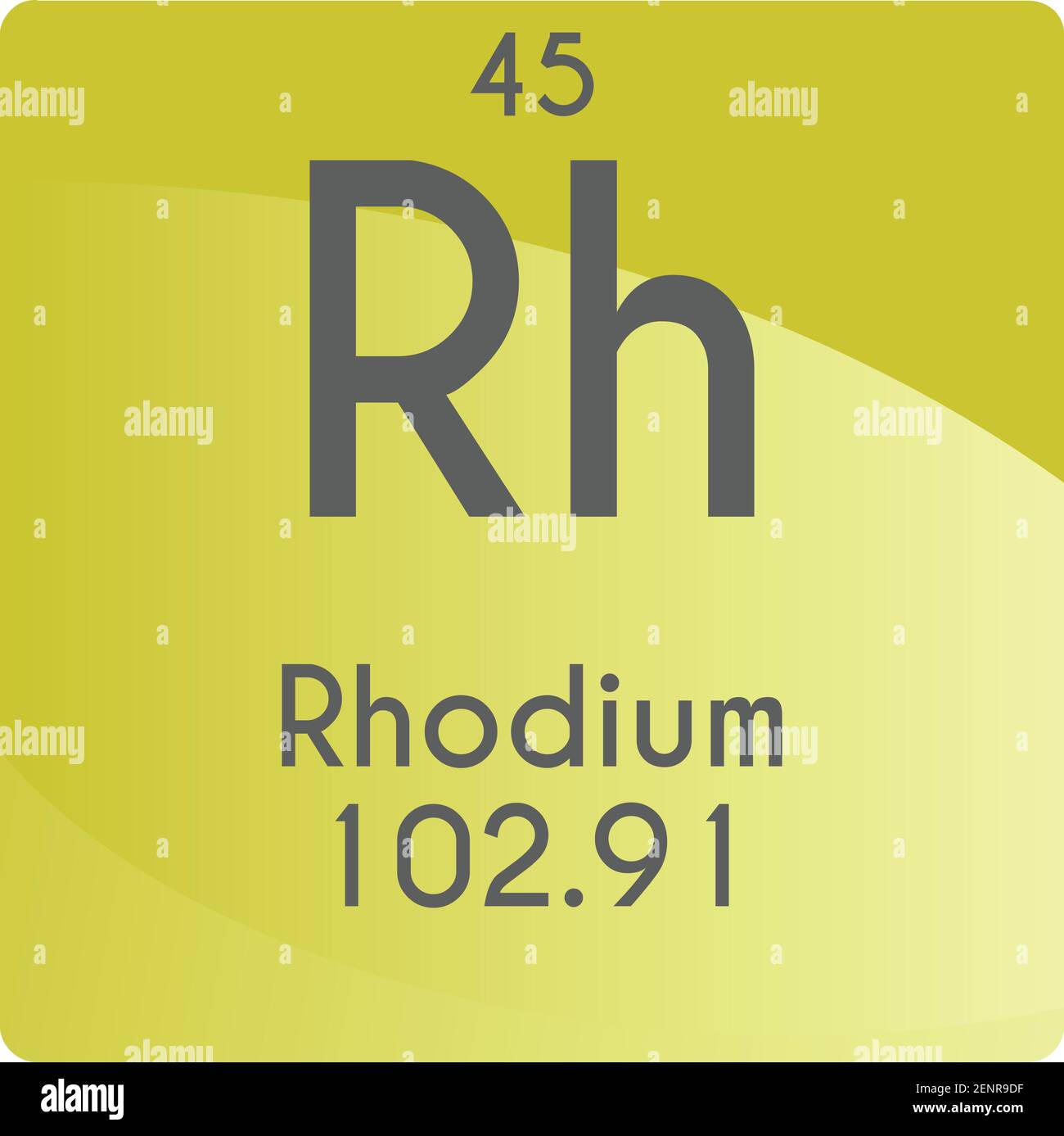 Rh Rhodium Transition metal Chemical Element vector illustration diagram, with atomic number and mass. Simple gradient flat design For education, lab, Stock Vector