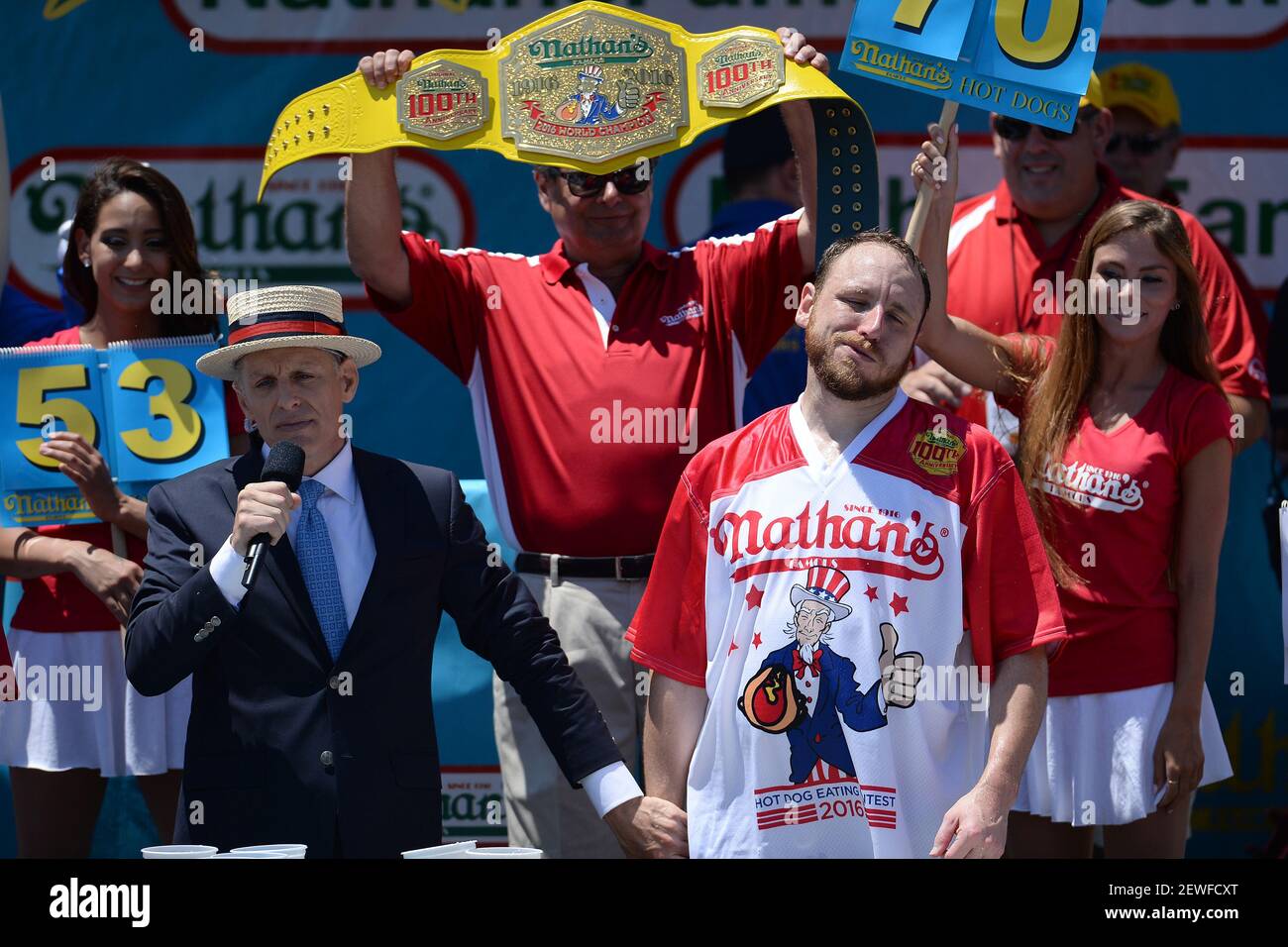 George Shea, MC and chairman of Major League Eating announces Joey ...