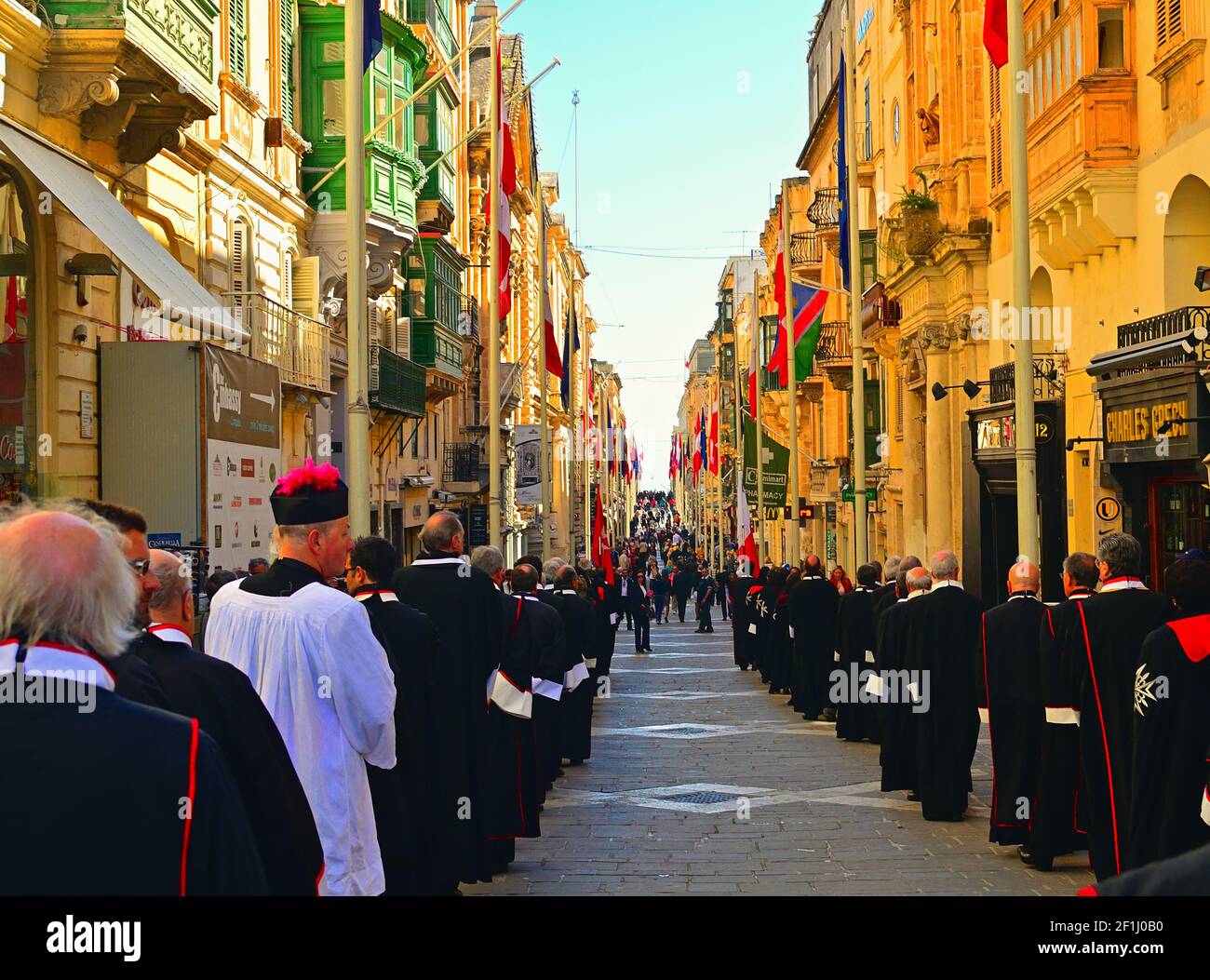 Traditional Precession of Members of Order of Malta in Valetta Stock Photo