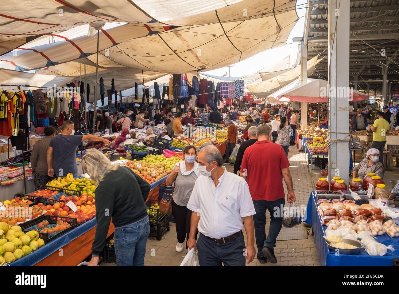 Traditional Turkish local market during Coronavirus pandemic in Turkey Stock Photo