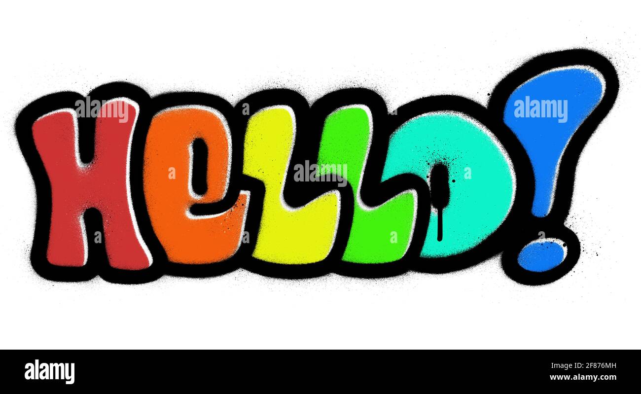 graffiti hello bubble word sprayed in rainbow color over white Stock Vector