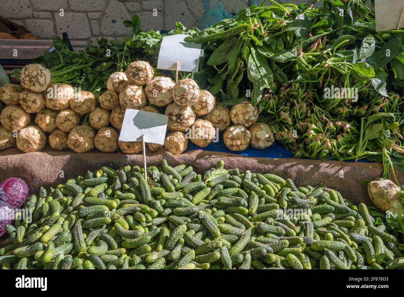 Variety of fresh vegetables at local market in Turkey Stock Photo