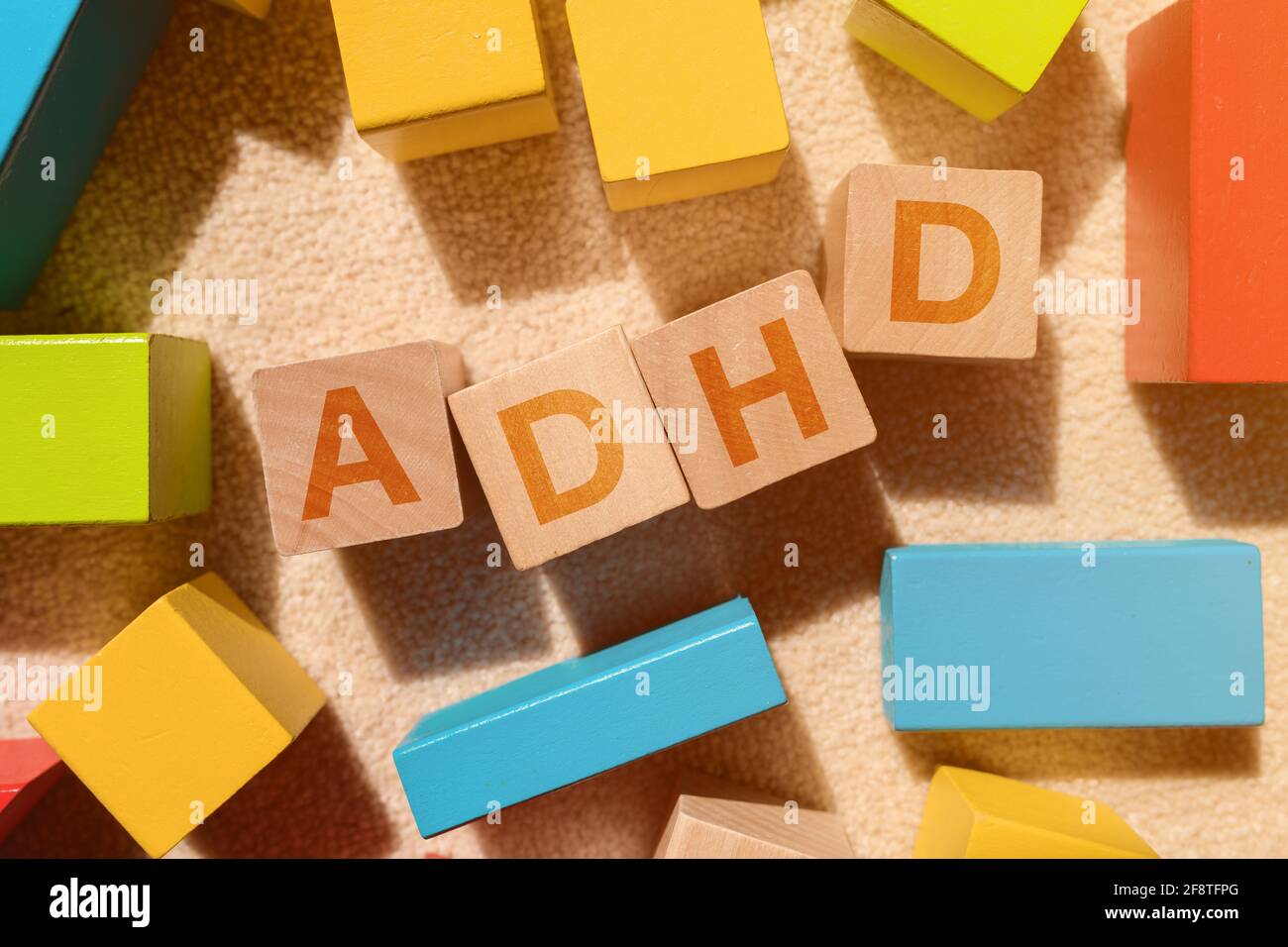 ADHD - Attention deficit hyperactivity disorder concept, top view flat lay Stock Photo