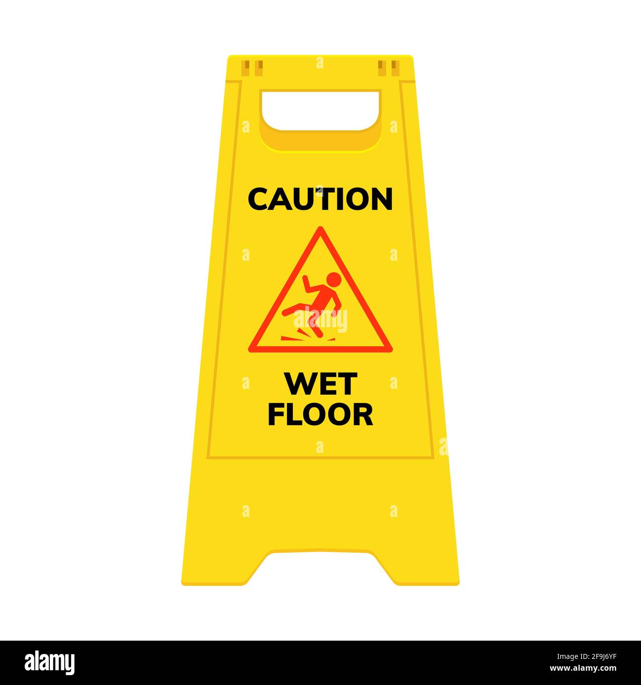 Wet floor sign. Safety yellow slippery floor warning icon vector caution symbol Stock Vector