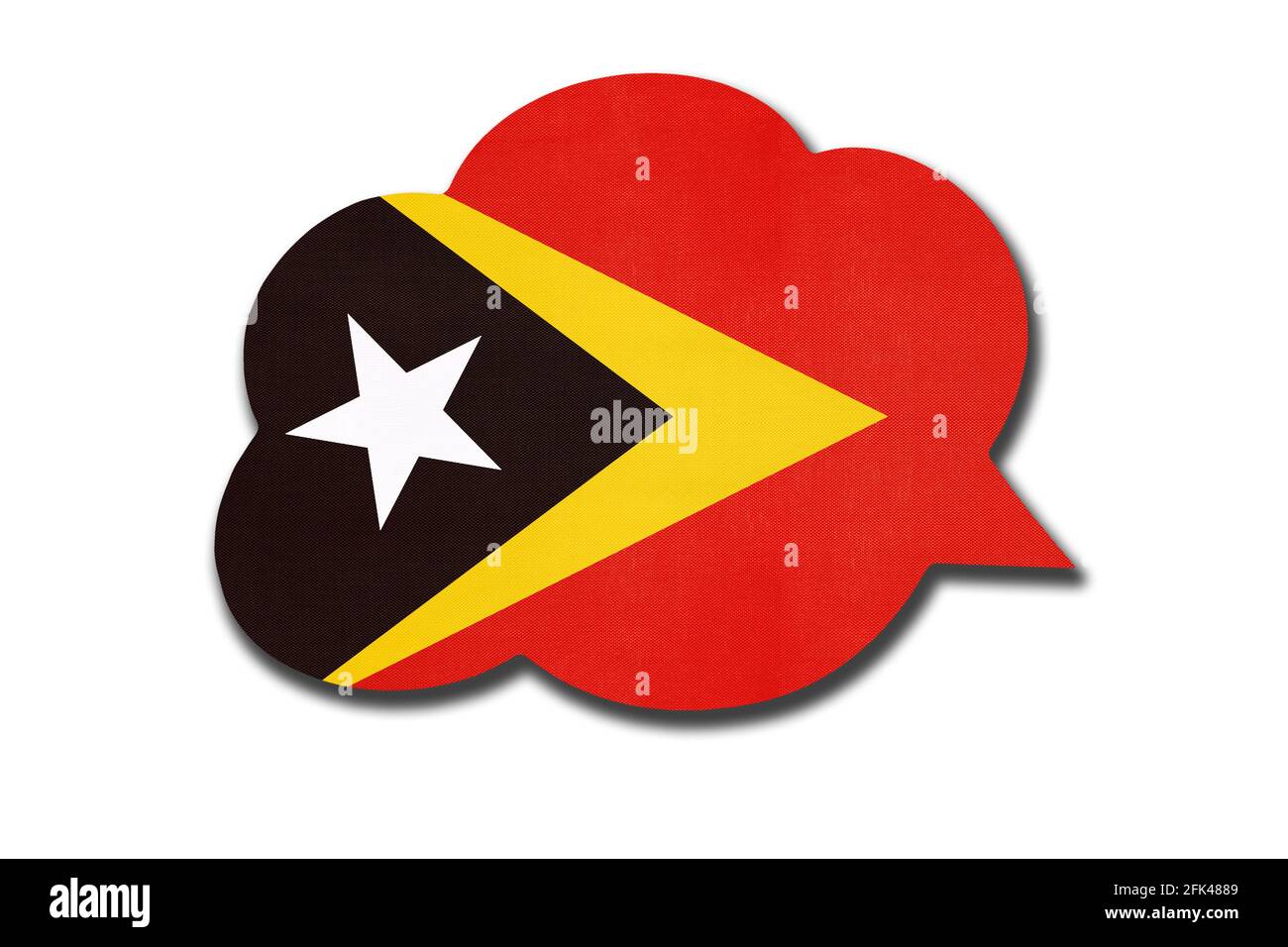 3d speech bubble with timorese national flag isolated on white background. Speak and learn Tetum language. Symbol of East Timor country. World communi Stock Photo