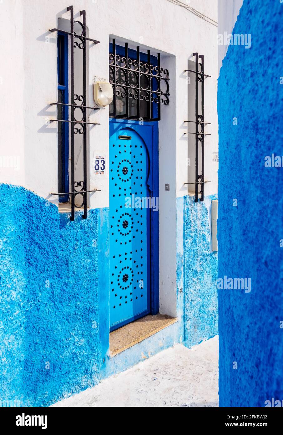 Blue street in Kasbah of the Udayas, Rabat, Rabat-Sale-Kenitra Region, Morocco, North Africa, Africa Stock Photo