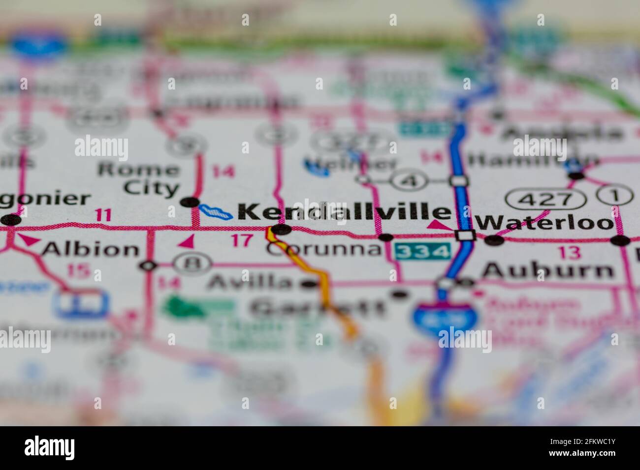 Kendallville Indiana USA shown on a geography map or road map Stock Photo