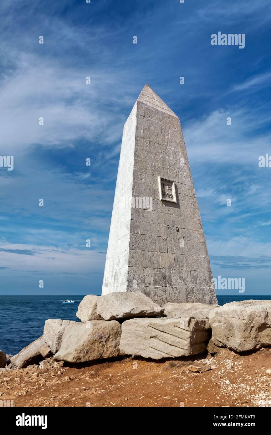 Trinity house obelisk on Portland bill. Stock Photo