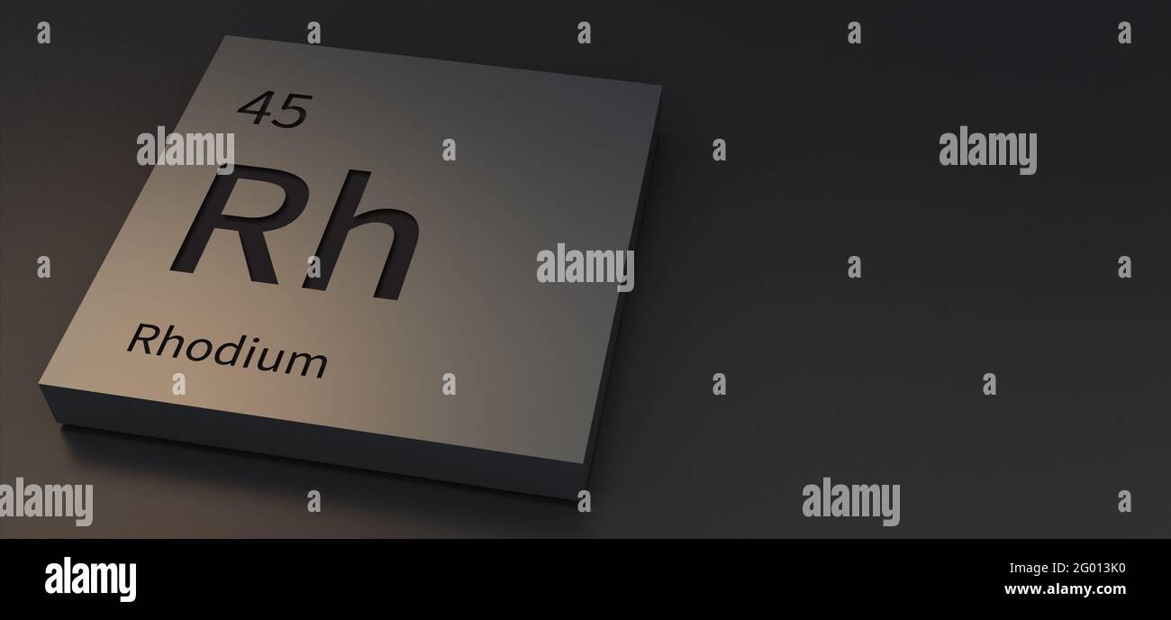 Rhodium elements on periodic table 3d illustration. Stock Photo