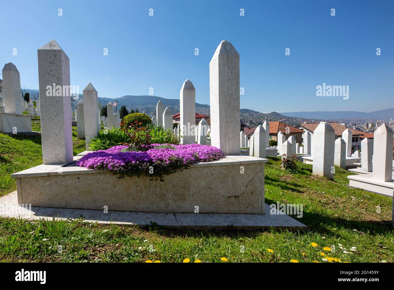 Muslim cemetery of Kovaci dedicated to the victims of the Bosnian war, in Sarajevo, Bosnia and Herzegovina. Stock Photo