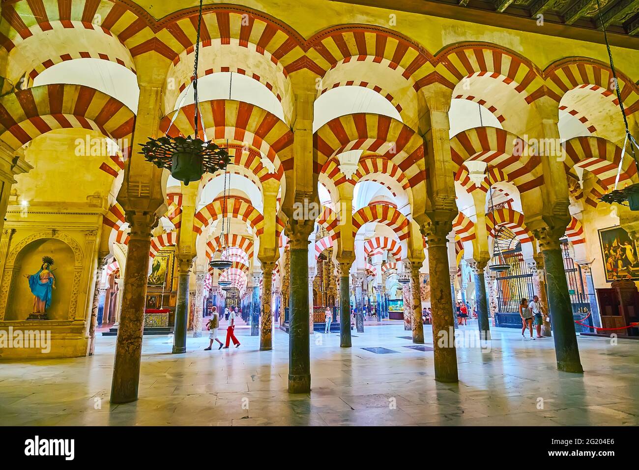 CORDOBA, SPAIN - SEP 30, 2019: Enjoy impressive medieval hypostyle hall of Mezquita-Catedral, on Sep 30 in Cordoba Stock Photo