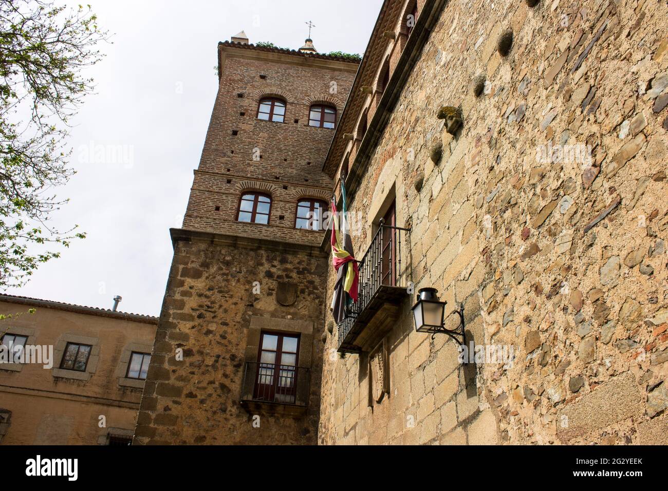 Caceres, Spain. Tower in the Old Monumental Town, a World Heritage Site Stock Photo