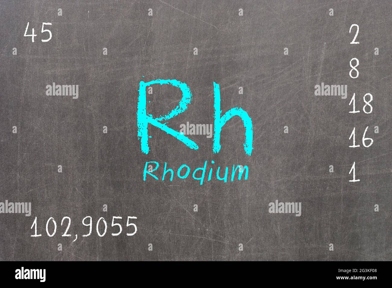 Isolated blackboard with periodic table, Rhodium Stock Photo