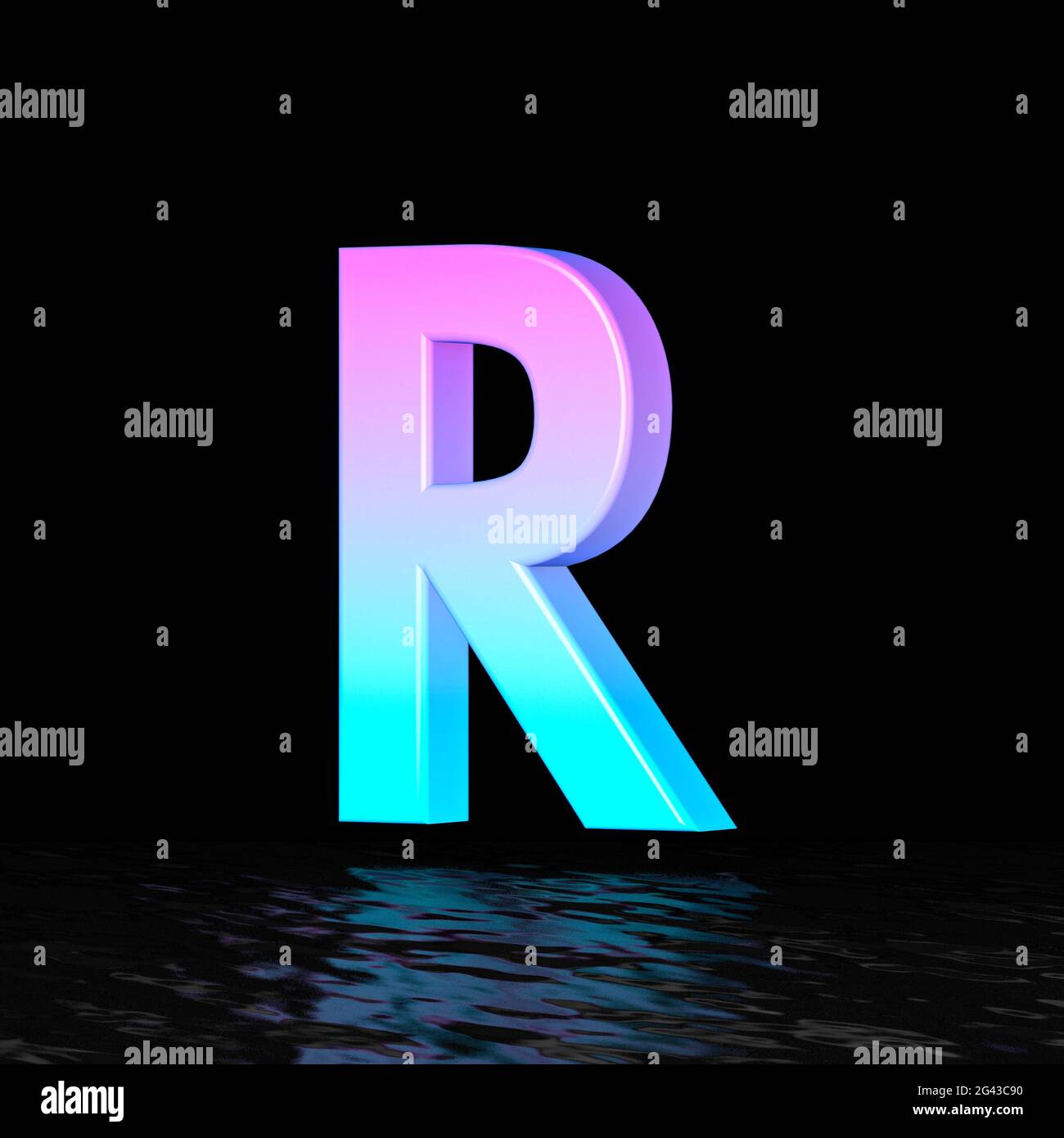 Cyan magenta font Letter R 3D Stock Photo