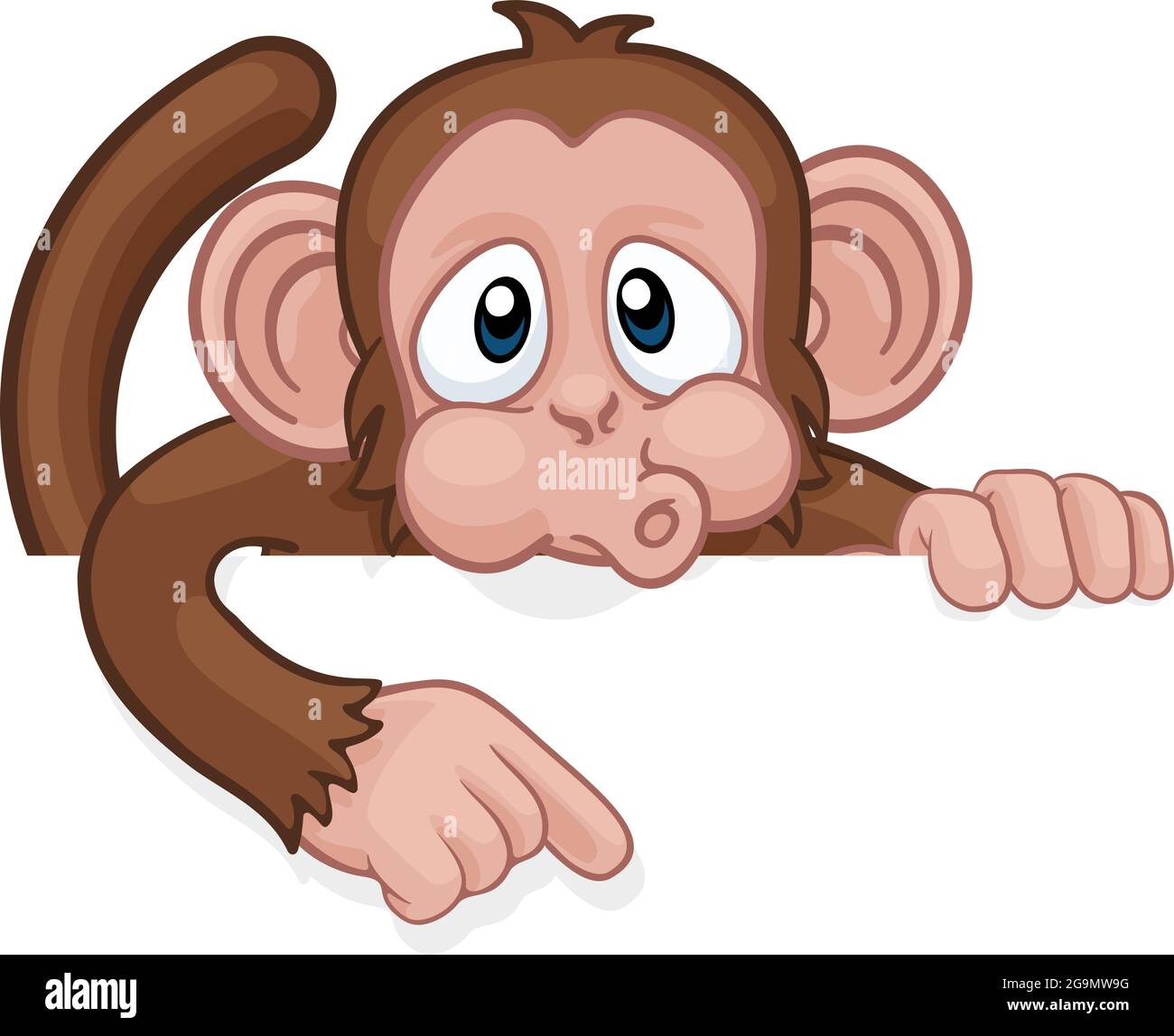 Monkey Cartoon Character Animal Pointing At Sign Stock Vector