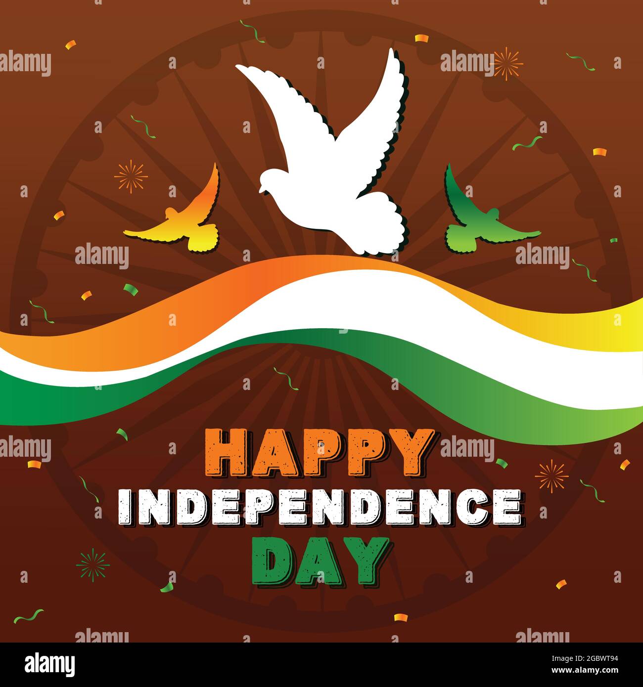 The illustration is decorated with an Indian flag and Birds flying and enjoying freedom. Stock Vector