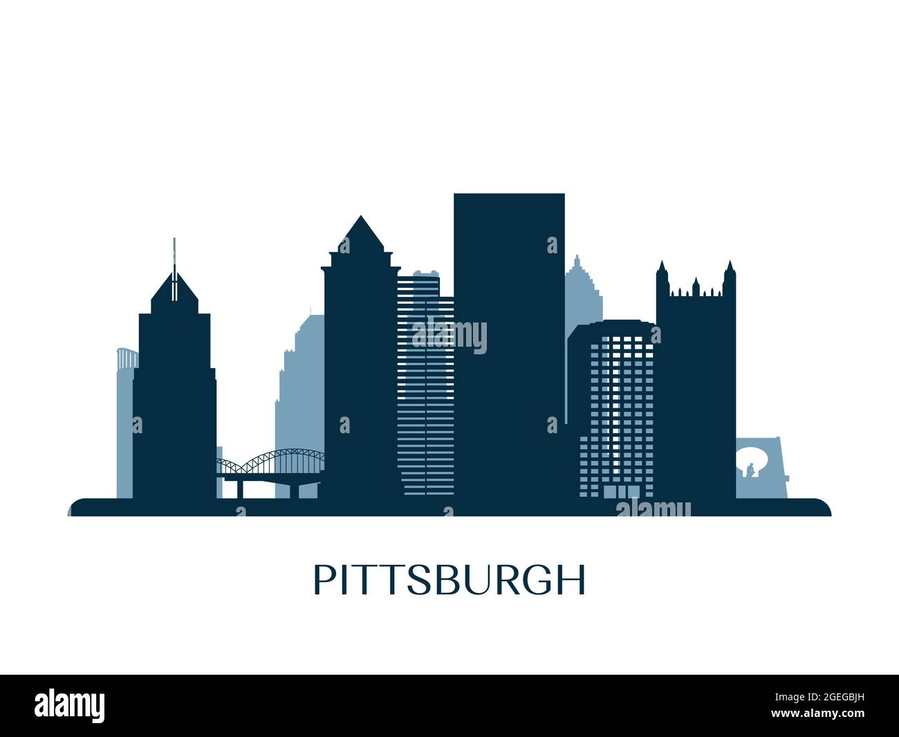 Pittsburgh skyline, monochrome silhouette. Vector illustration. Stock Vector