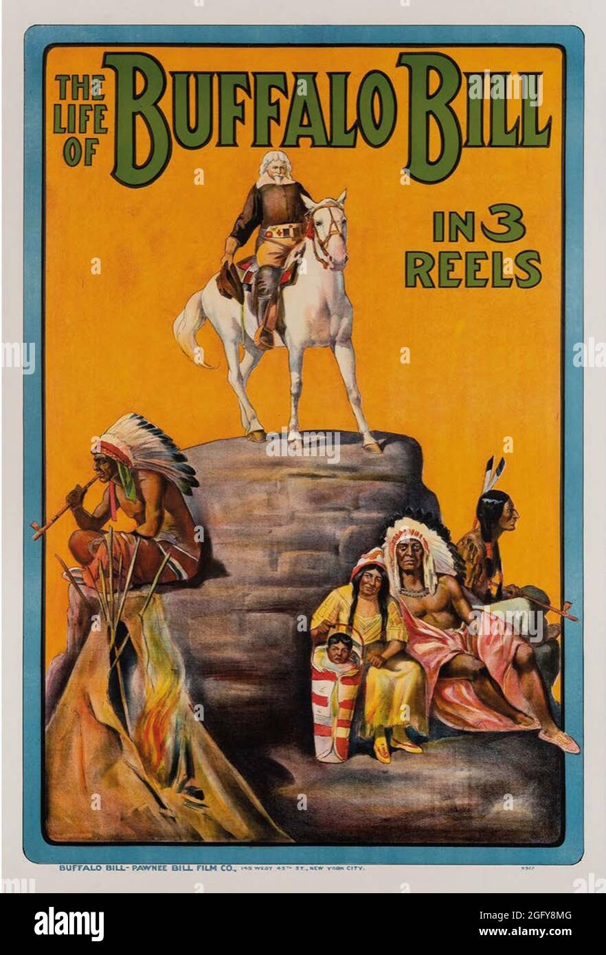 Click On Vintage American silent movie poster -  'The Life of Buffalo Bill in 3 Reels'poster Stock Photo