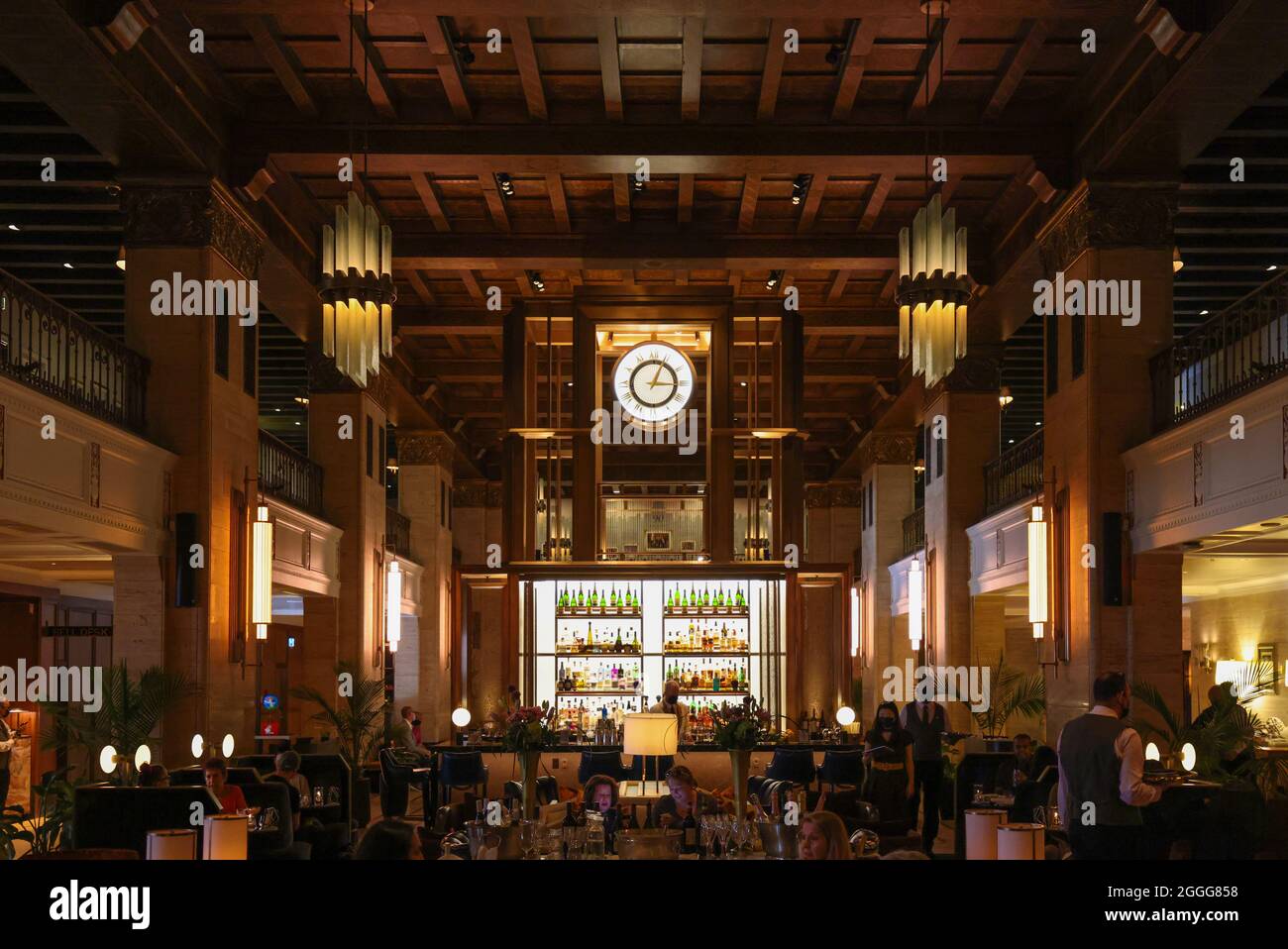 Toronto, Ontario, Canada-12 August, 2021: Lobby restaurant in Toronto landmark Fairmont royal York hotel located in downtown close to Union Station and financial center Stock Photo