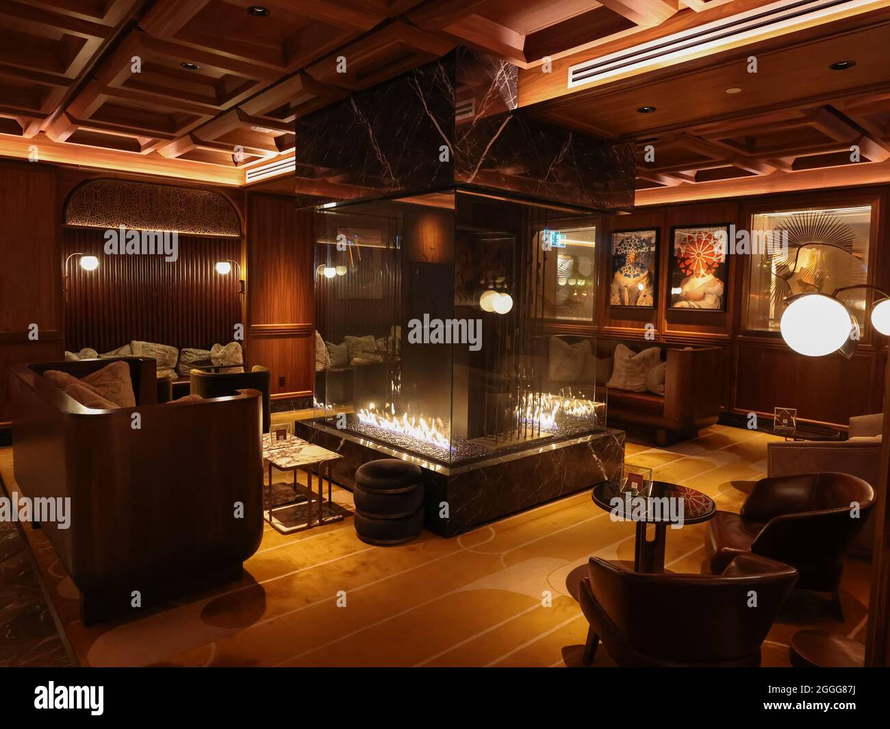 Toronto, Ontario, Canada-12 August, 2021: Lobby restaurant in Toronto landmark Fairmont royal York hotel located in downtown close to Union Station and financial center Stock Photo