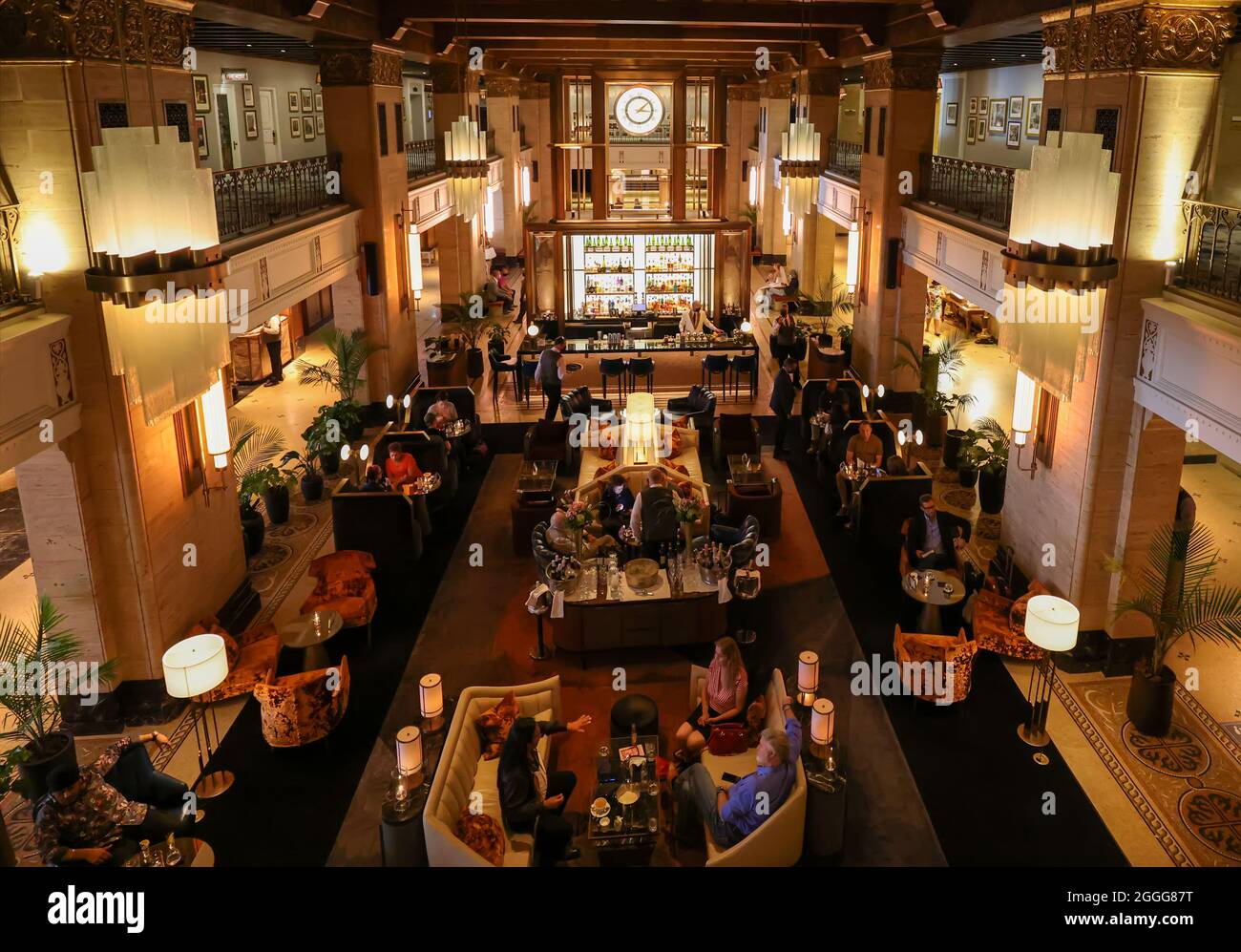 Toronto, Ontario, Canada-12 August, 2021: Lobby restaurant in Toronto landmark Fairmont royal York hotel located in downtown close to Union Station and financial center Stock Photo