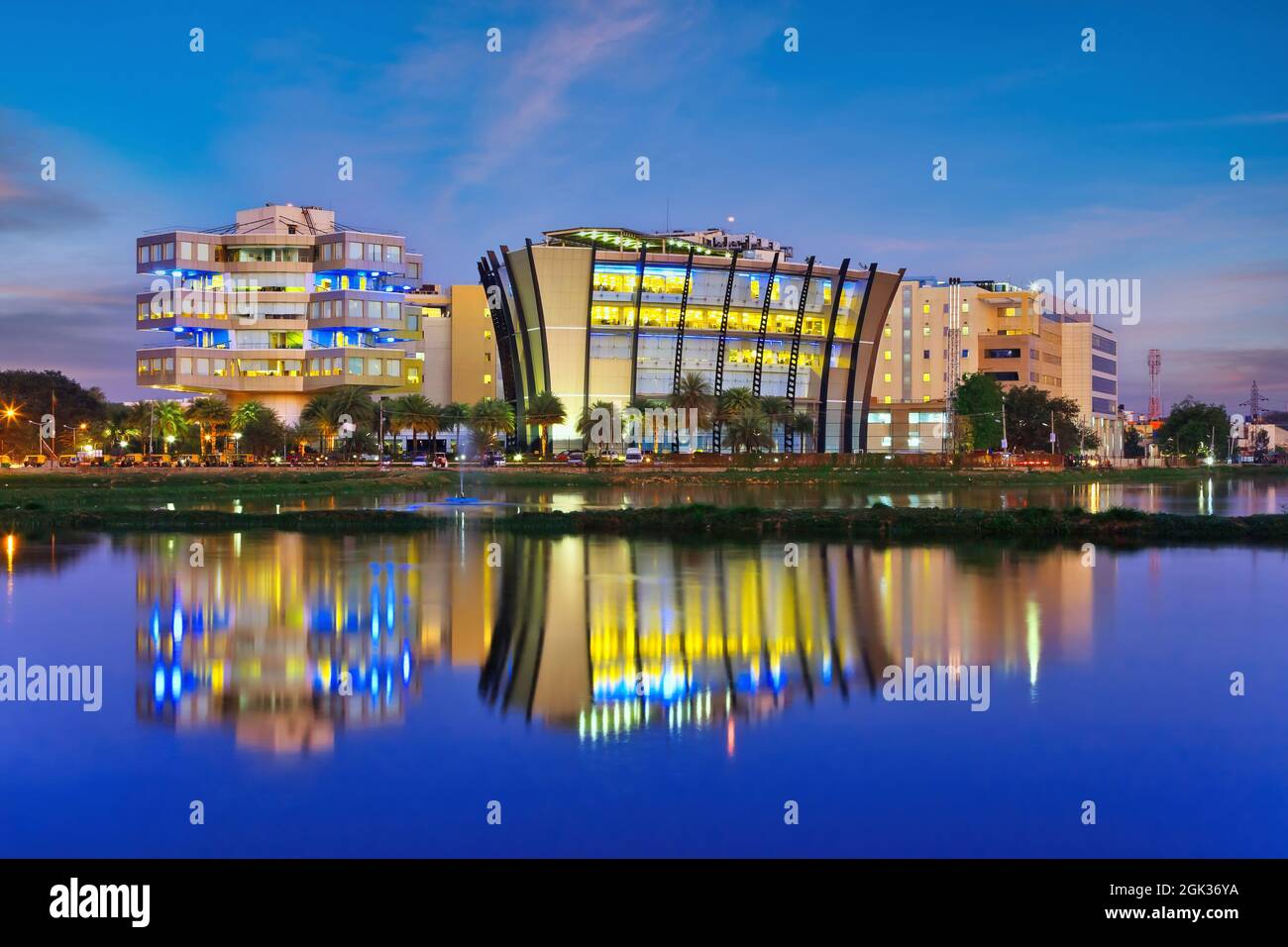 Bangalor India - March 3 2011: Bangalore night city skyine at Bagmane Tech Park or India silicon valley Stock Photo