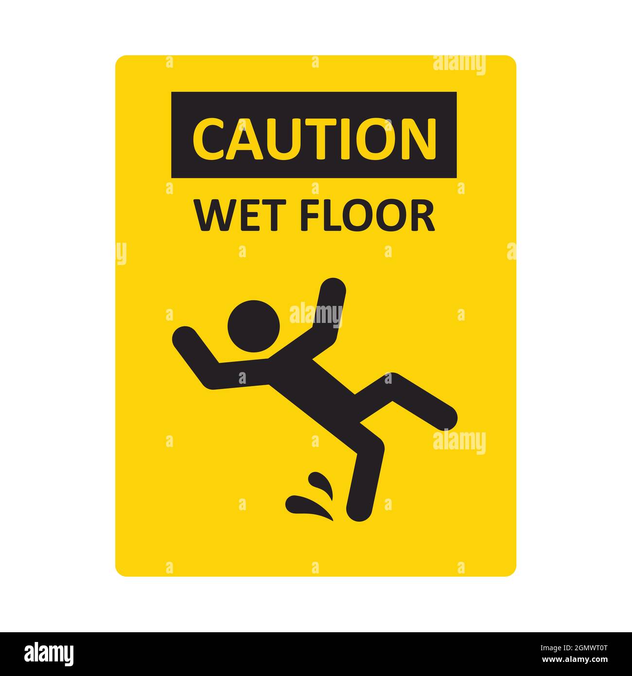 Caution wet floor sign. A man falling down. Slippery floor sign. A sign warning of danger. Vector illustration isolated on white background Stock Vector