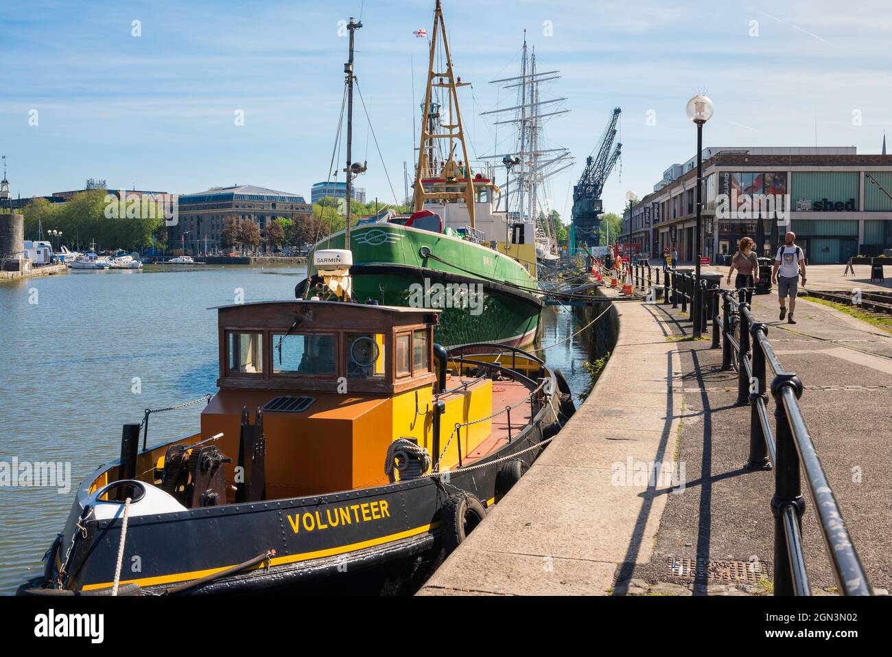 Bristol Harbourside, view of people walking in Princes Wharf in the historic Floating Harbour area of Bristol, England, UK Stock Photo