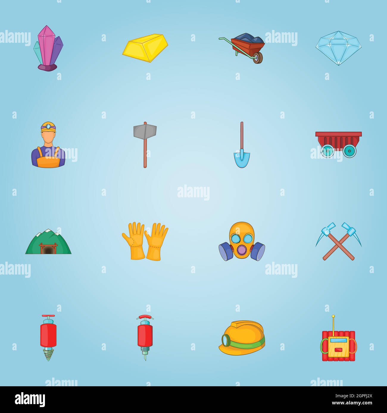 Mining icons set, cartoon style Stock Vector