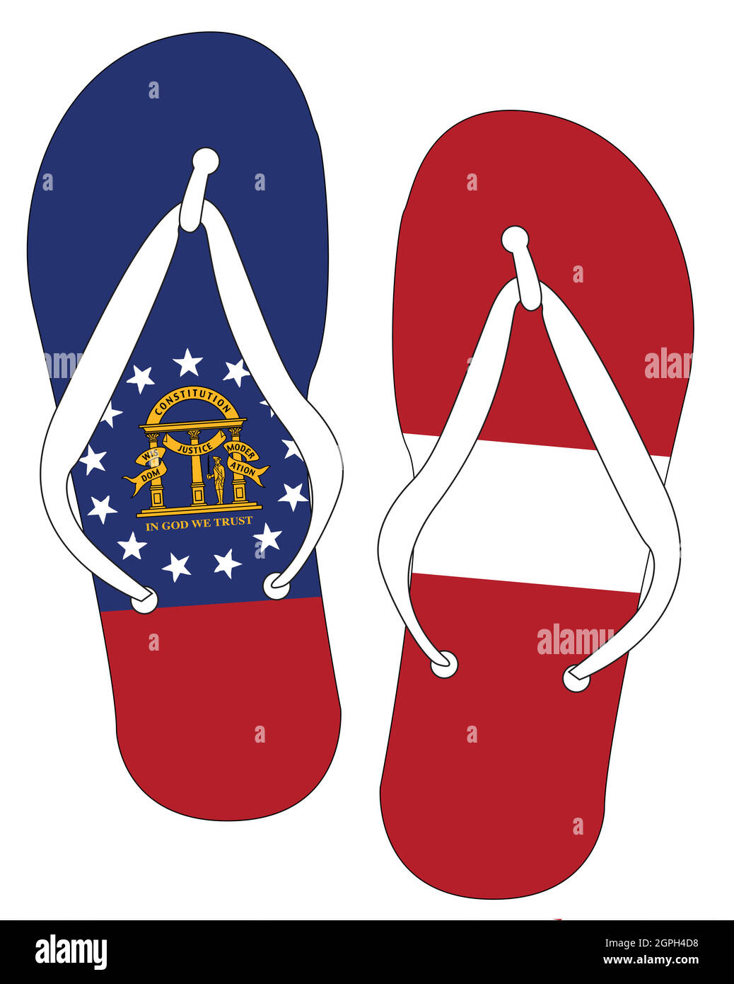 Georgia State Flag Flip Flop Shoes Stock Vector