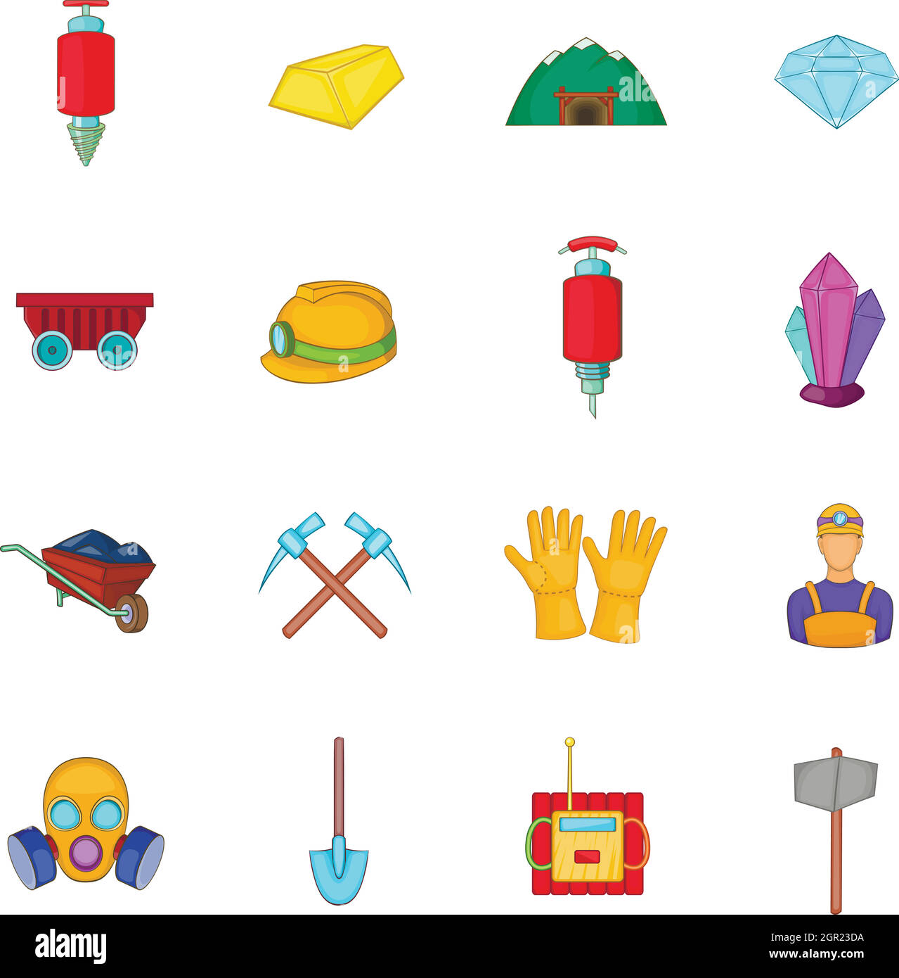 Mining icons set, cartoon style Stock Vector