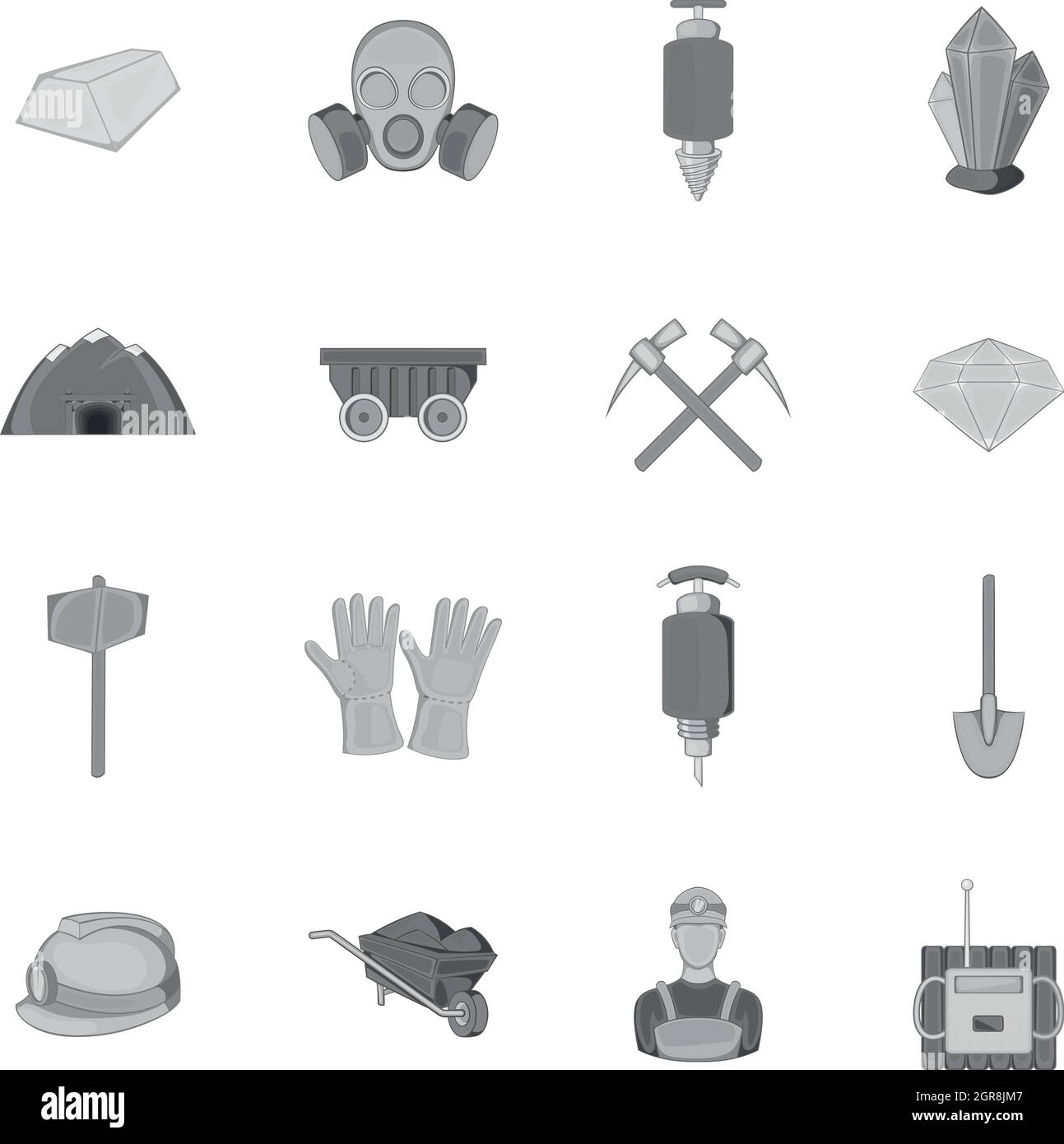 Mining icons set, black monochrome style Stock Vector