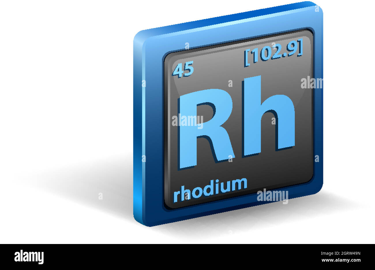 Rhodium chemical element. Chemical symbol with atomic number and atomic mass. Stock Vector