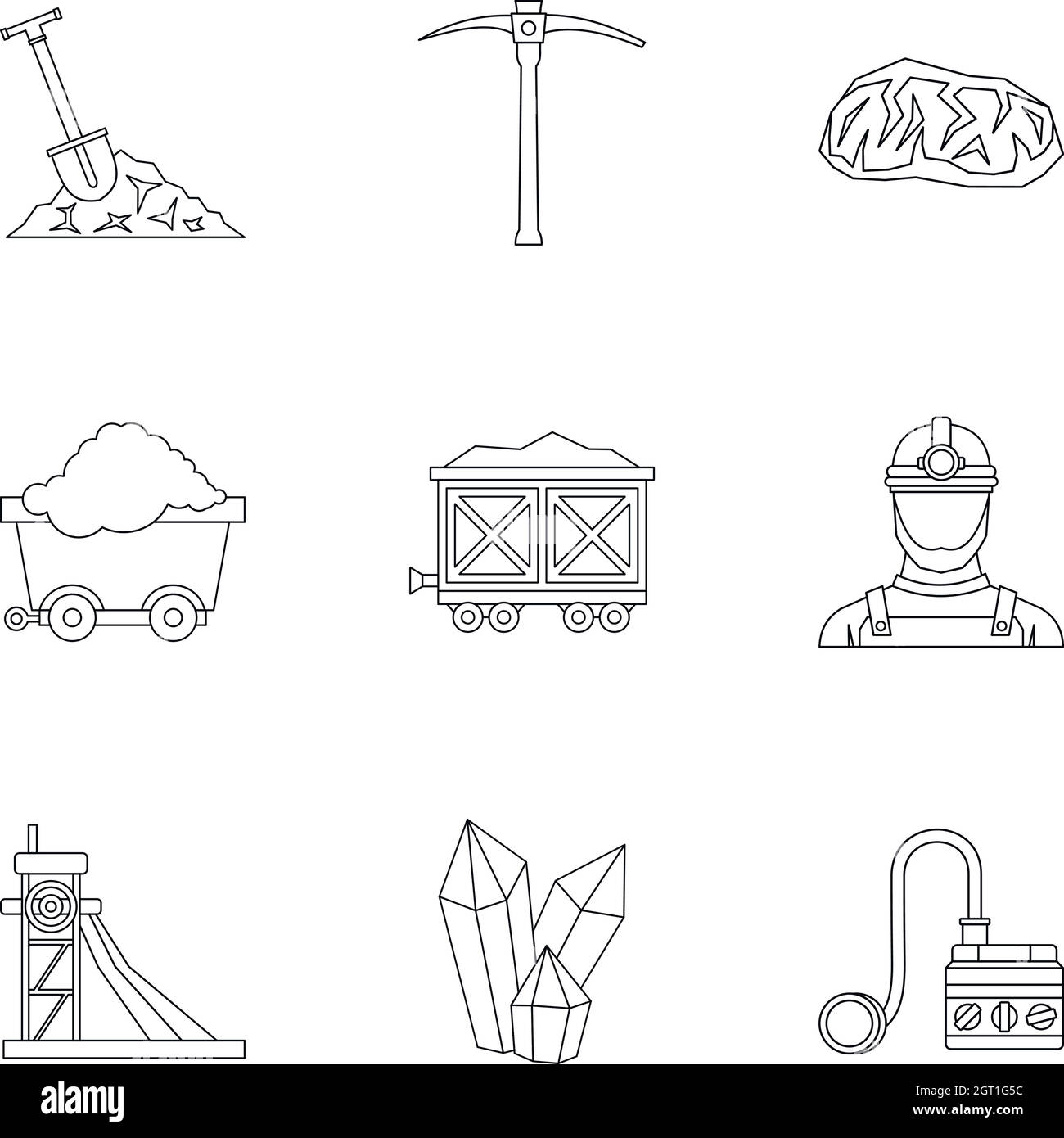 Coal mining icons set, outline style Stock Vector