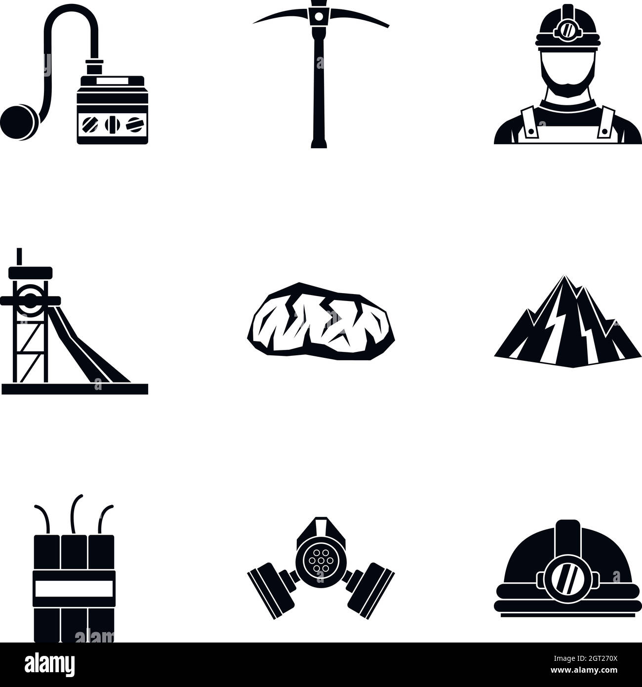 Coal mining icons set, simple style Stock Vector