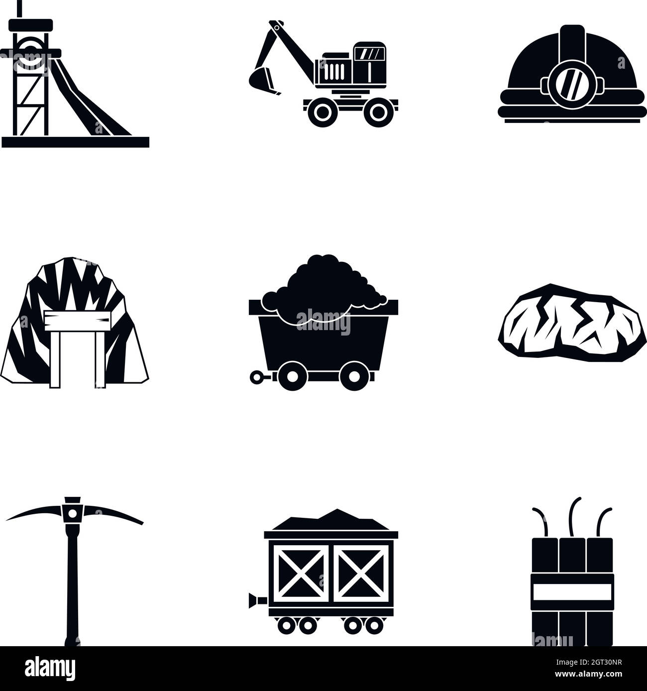 Mining activities icons set, simple style Stock Vector