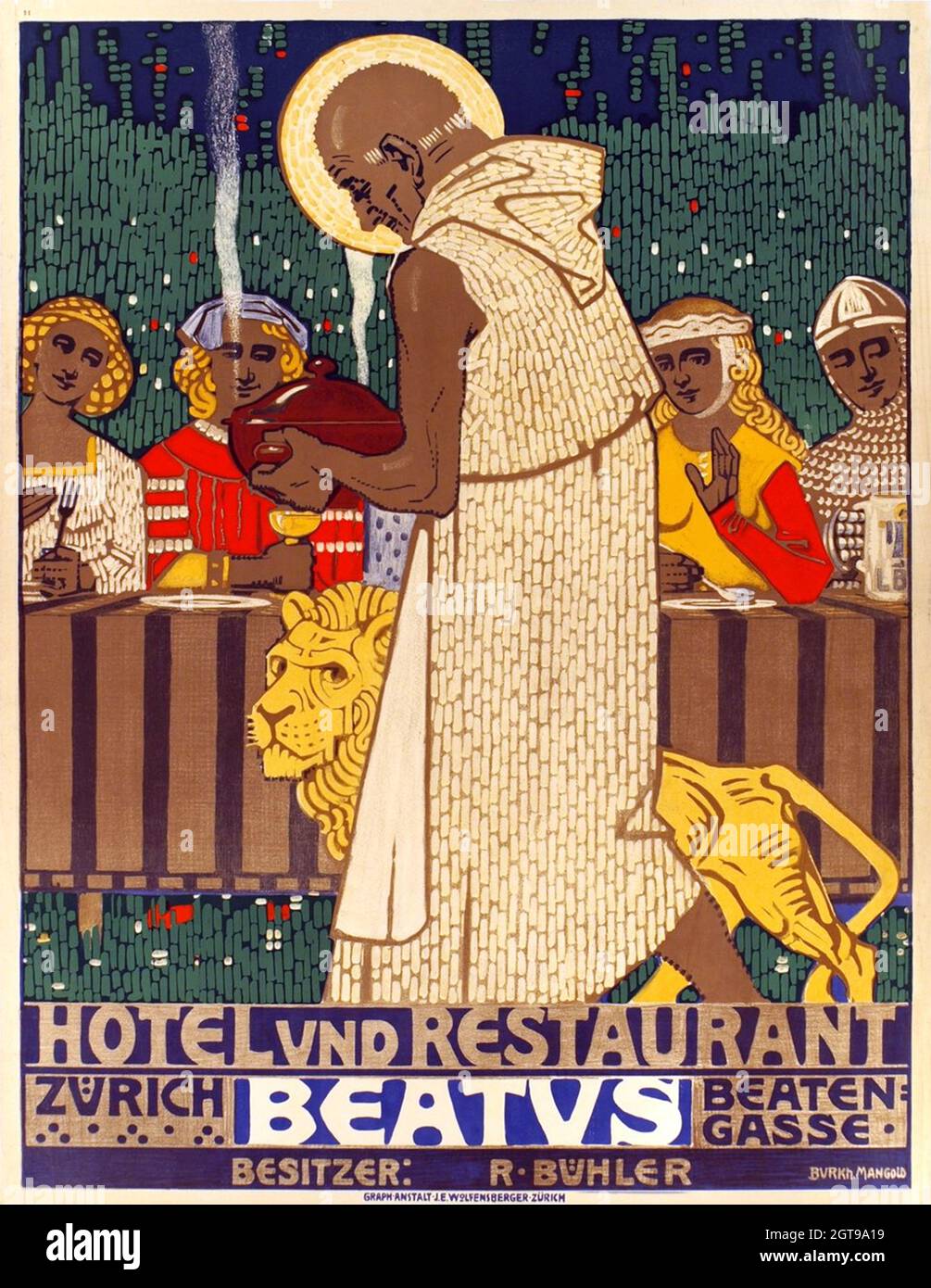 Vintage Swiss travel poster - Hotel Beatus, Zürich, 1910s Stock Photo