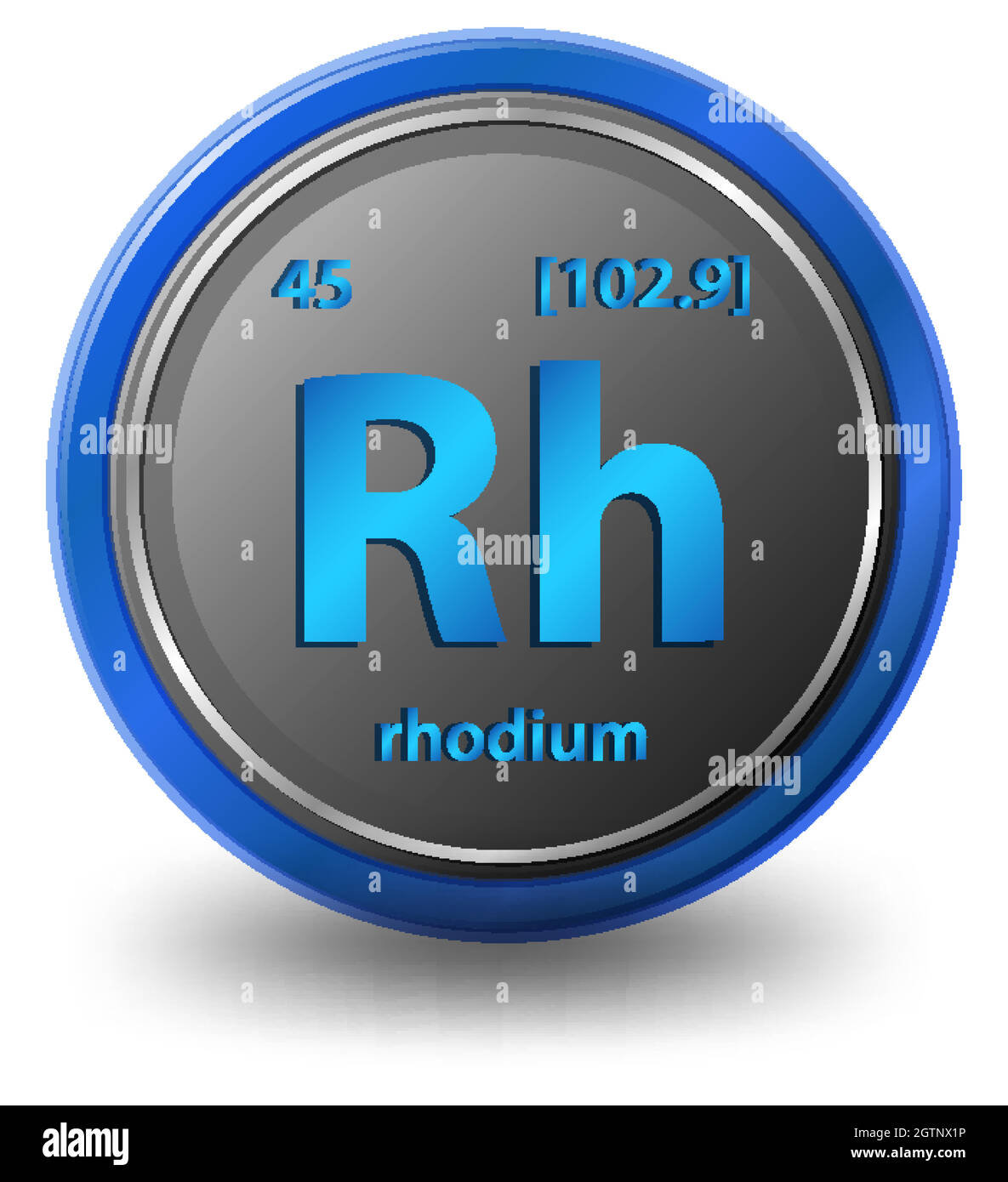 Rhodium chemical element. Chemical symbol with atomic number and atomic mass. Stock Vector