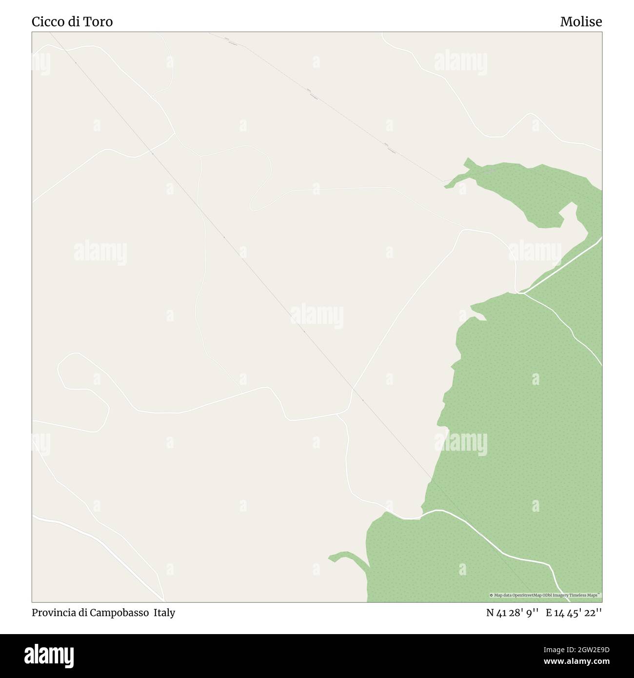 Cicco di Toro, Provincia di Campobasso, Italy, Molise, N 41 28' 9'', E 14 45' 22'', map, Timeless Map published in 2021. Travelers, explorers and adventurers like Florence Nightingale, David Livingstone, Ernest Shackleton, Lewis and Clark and Sherlock Holmes relied on maps to plan travels to the world's most remote corners, Timeless Maps is mapping most locations on the globe, showing the achievement of great dreams Stock Photo