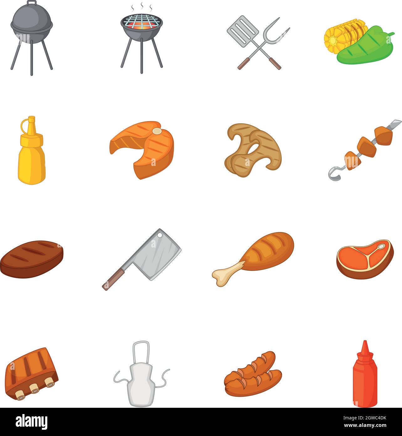 BBQ icons set, cartoon style Stock Vector