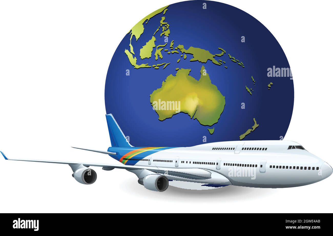 Earth globe and airplane Stock Vector