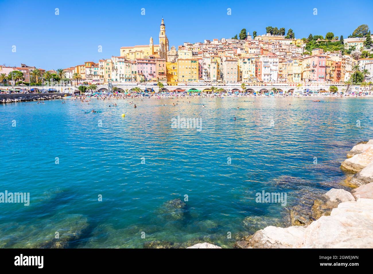 Menton, France - circa August 2021: view of the French Riviera, named the Coast Azur, located in the South of France. Stock Photo