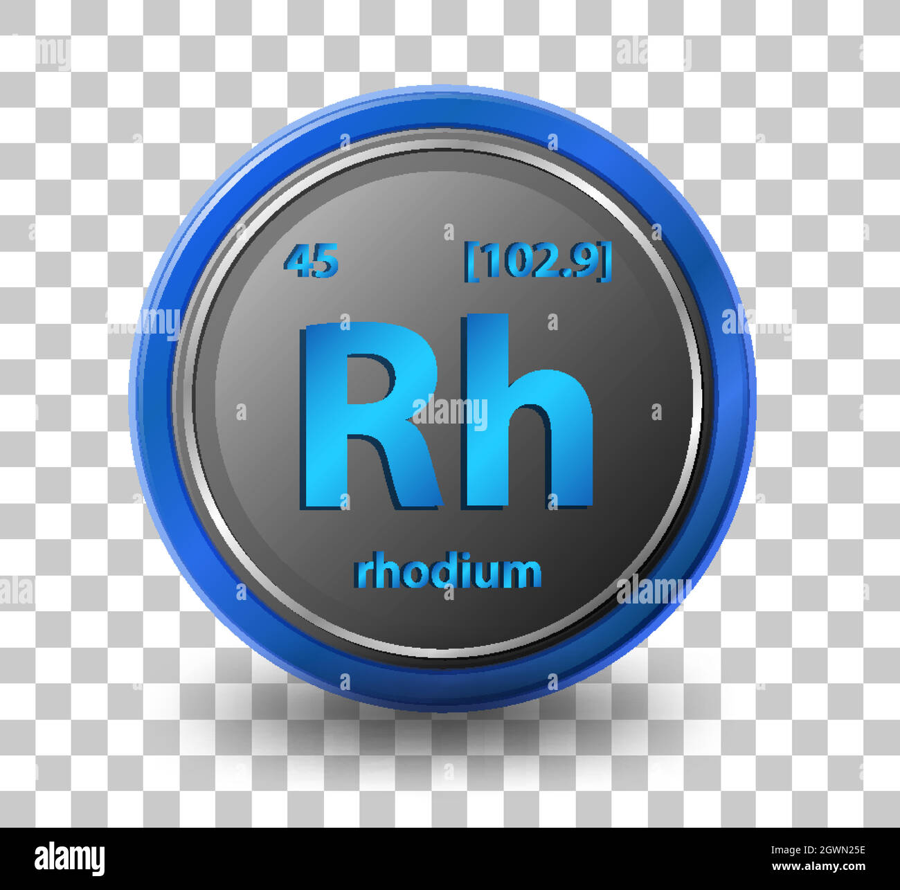 Rhodium chemical element. Chemical symbol with atomic number and atomic mass. Stock Vector