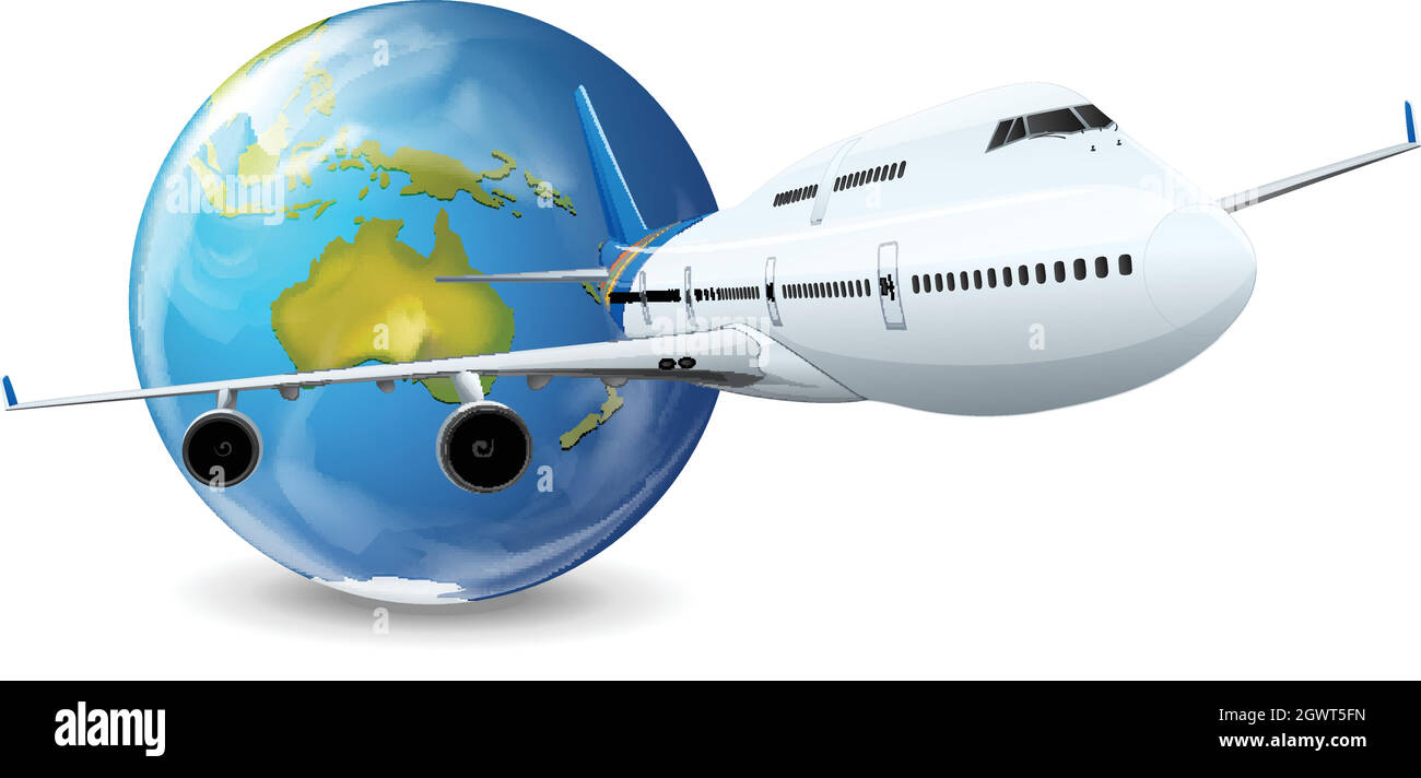 Earth globe and airplane Stock Vector