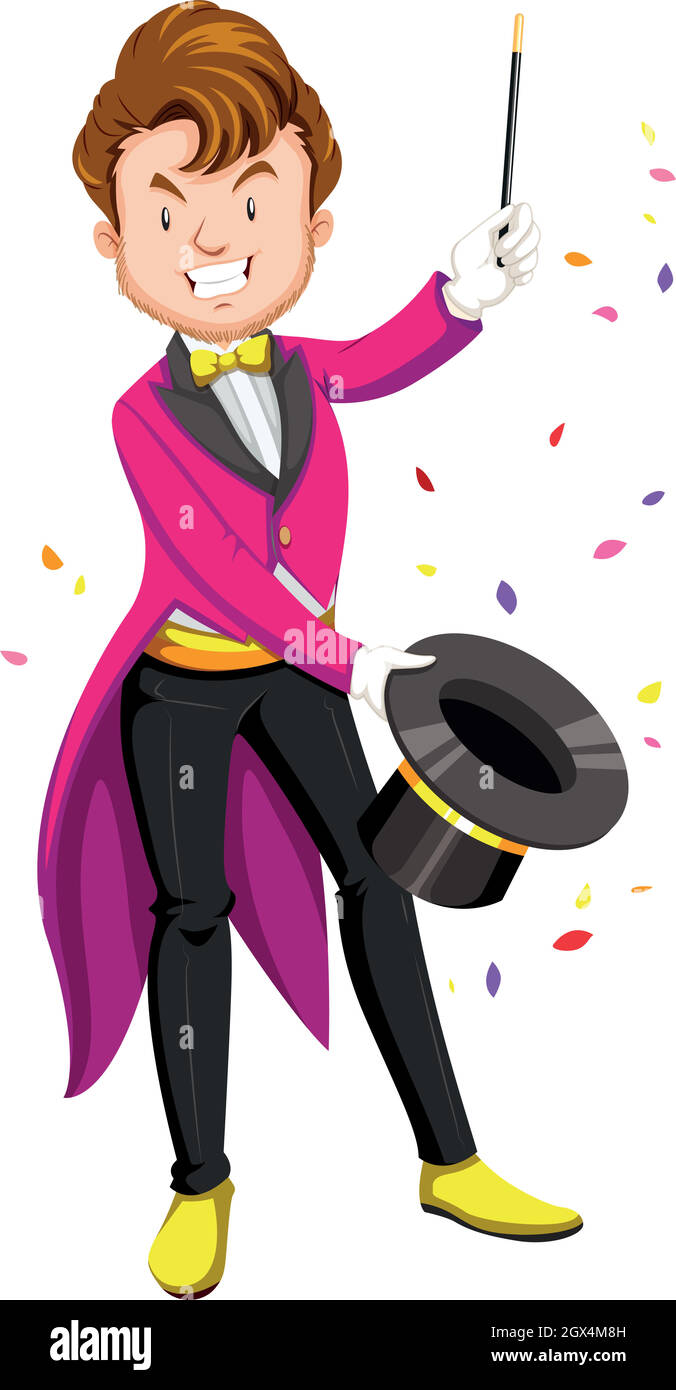 Magician with hat and wand Stock Vector