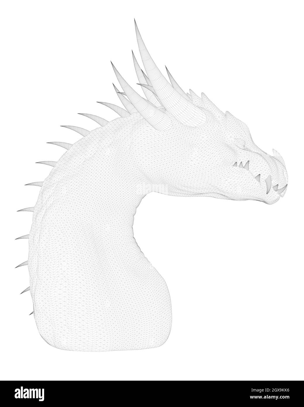 Dragon head wireframe from black lines isolated on white background. Side view. 3D. Vector illustration. Stock Vector